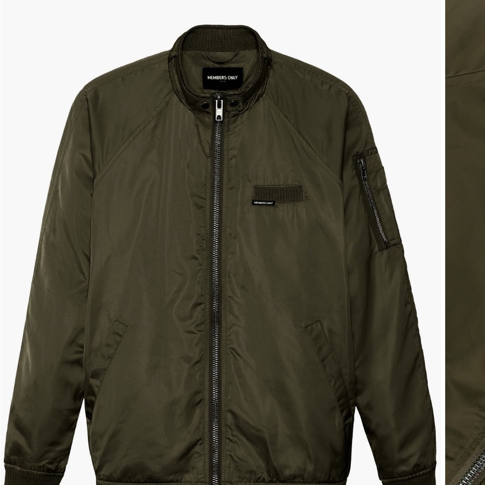 Members Only Olive Bomber Jacket with Zip Front